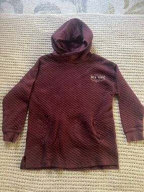 Zara Boys Quilted Hooded Pullover Sweatshirt - Burgundy